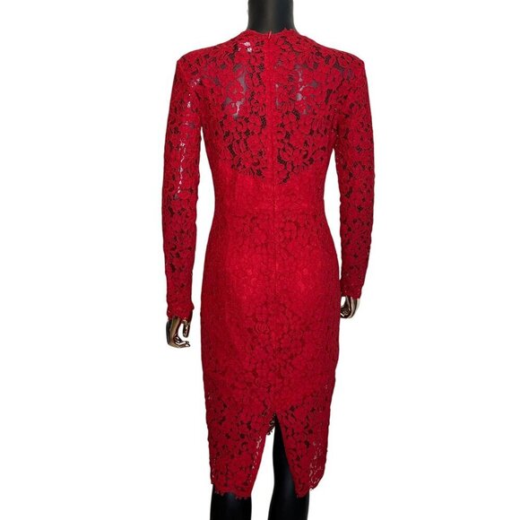 Bardot Midnight Lace Knee Length Dress in Famous Red Long Sleeve Size 8/M - Picture 3 of 10